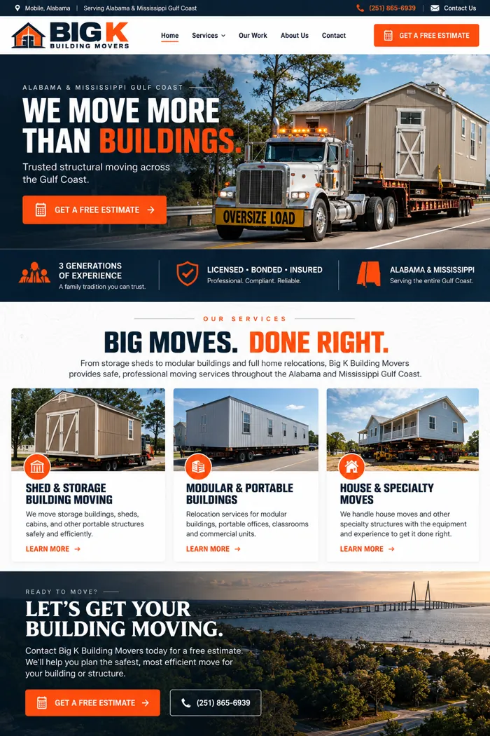 Big K Building Movers illustrative website mockup